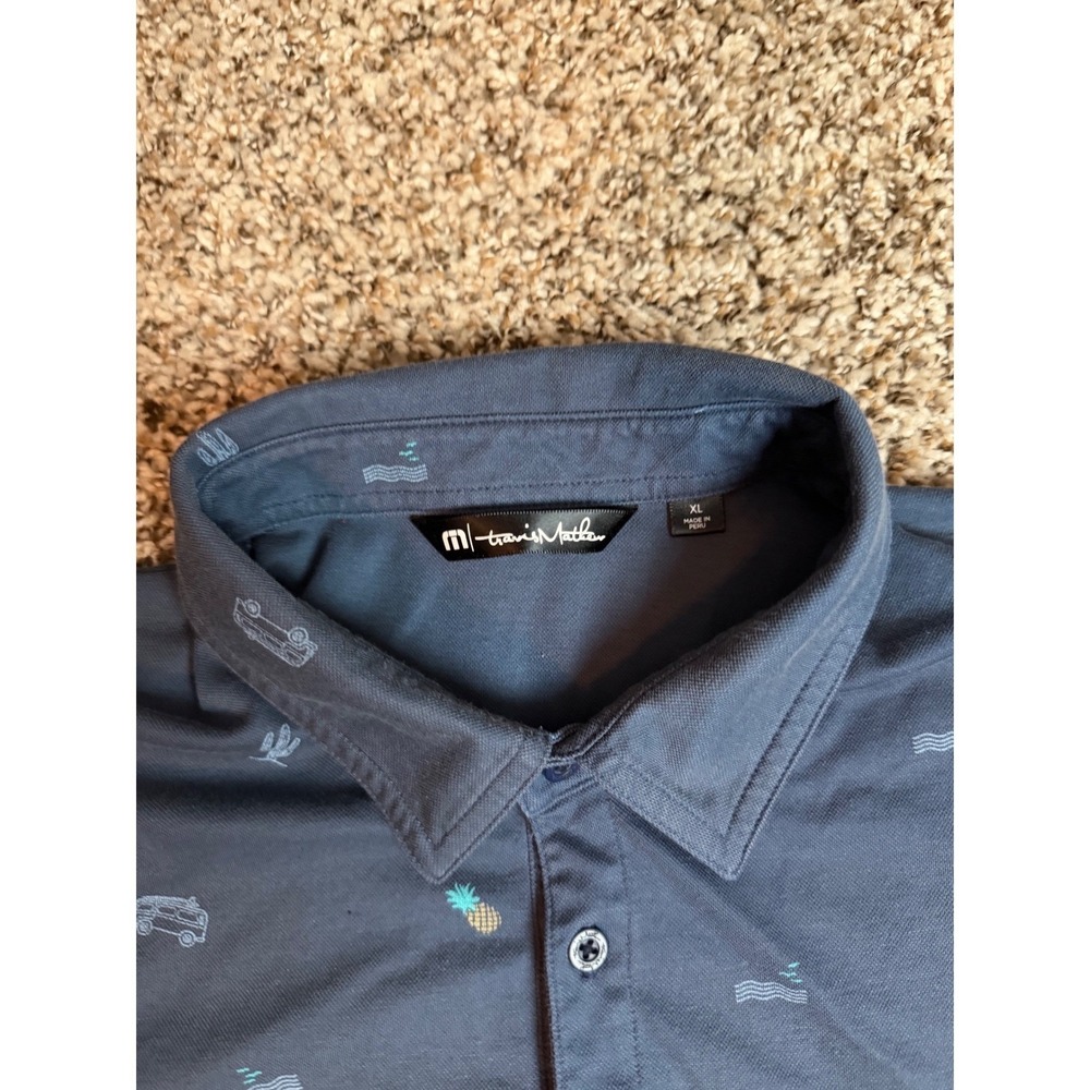 TravisMathew Mens XL Polo Shirt Blue Pineapple Cactus Camper Van Golf Shirt - Picture 2 of 5